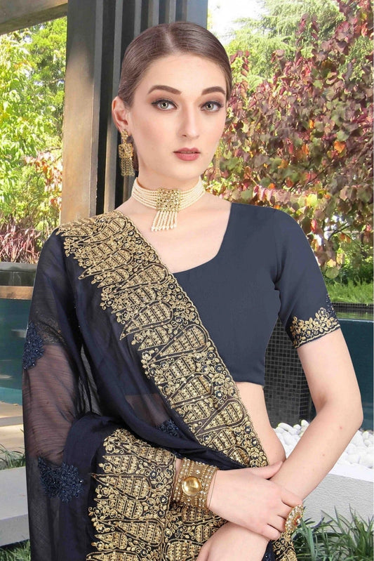 Navy Blue Chiffon Designer Saree NCSD11210698