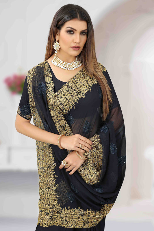 Navy Blue Chiffon Designer Saree NCSD11210923