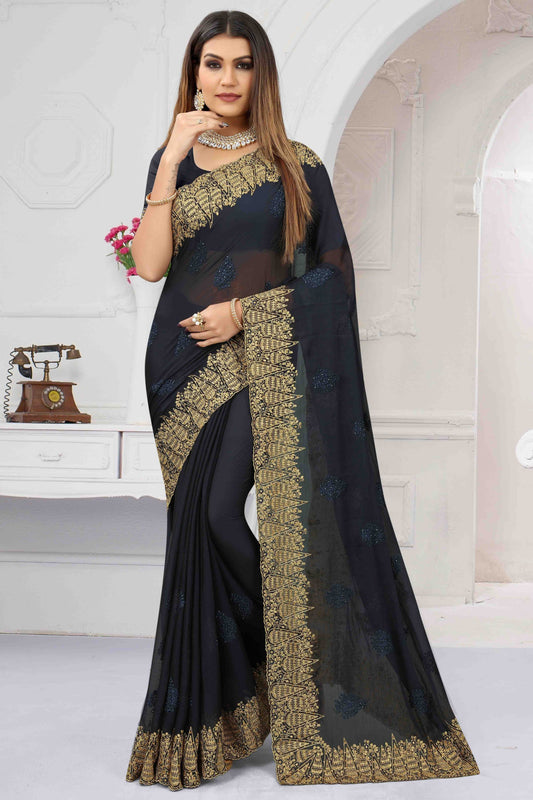 Navy Blue Chiffon Designer Saree NCSD11210923