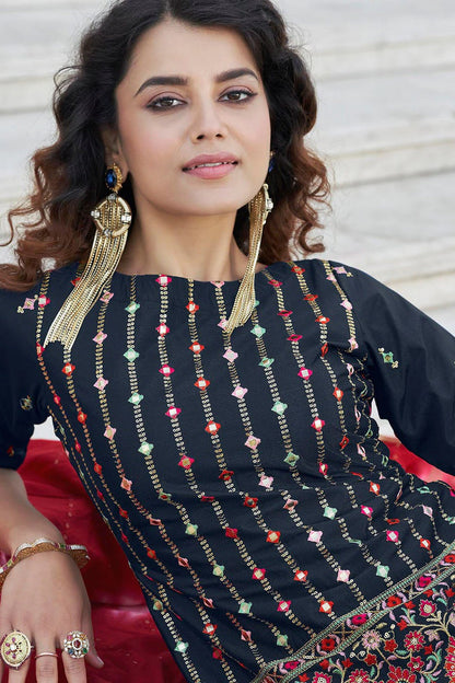 Navy Blue Chinon Chiffon Embroidery Lehenga Suit NCSM11510123
