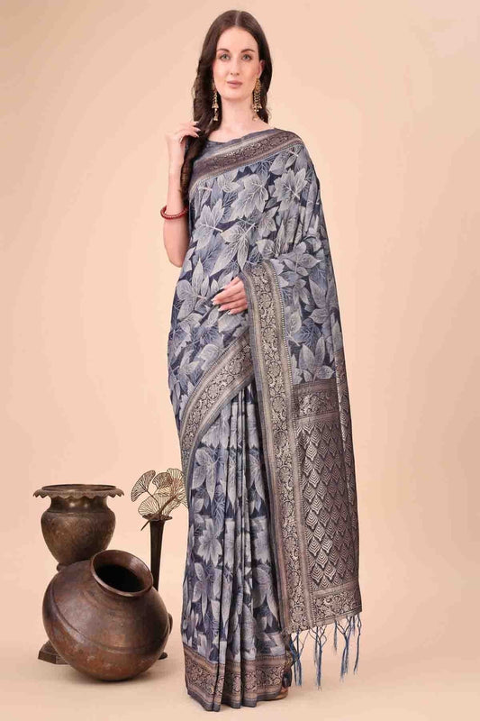 Navy Blue Cotton Printed Traditional Sarees  NCSD11110237