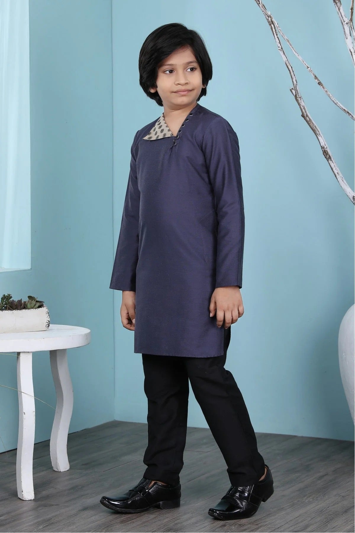 Navy Blue Cotton Silk Kurta Pajama NCBW10710691