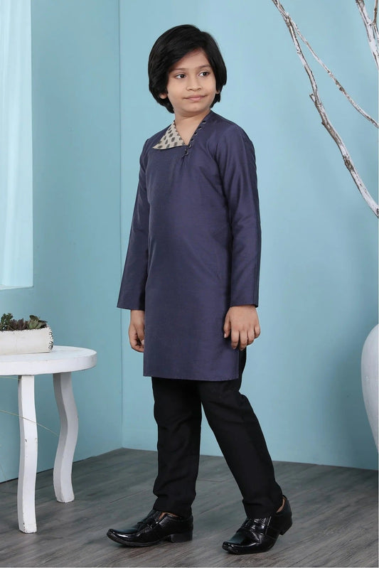Navy Blue Cotton Silk Kurta Pajama NCBW10710691