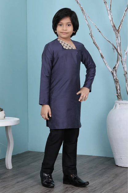 Navy Blue Cotton Silk Kurta Pajama NCBW10710691