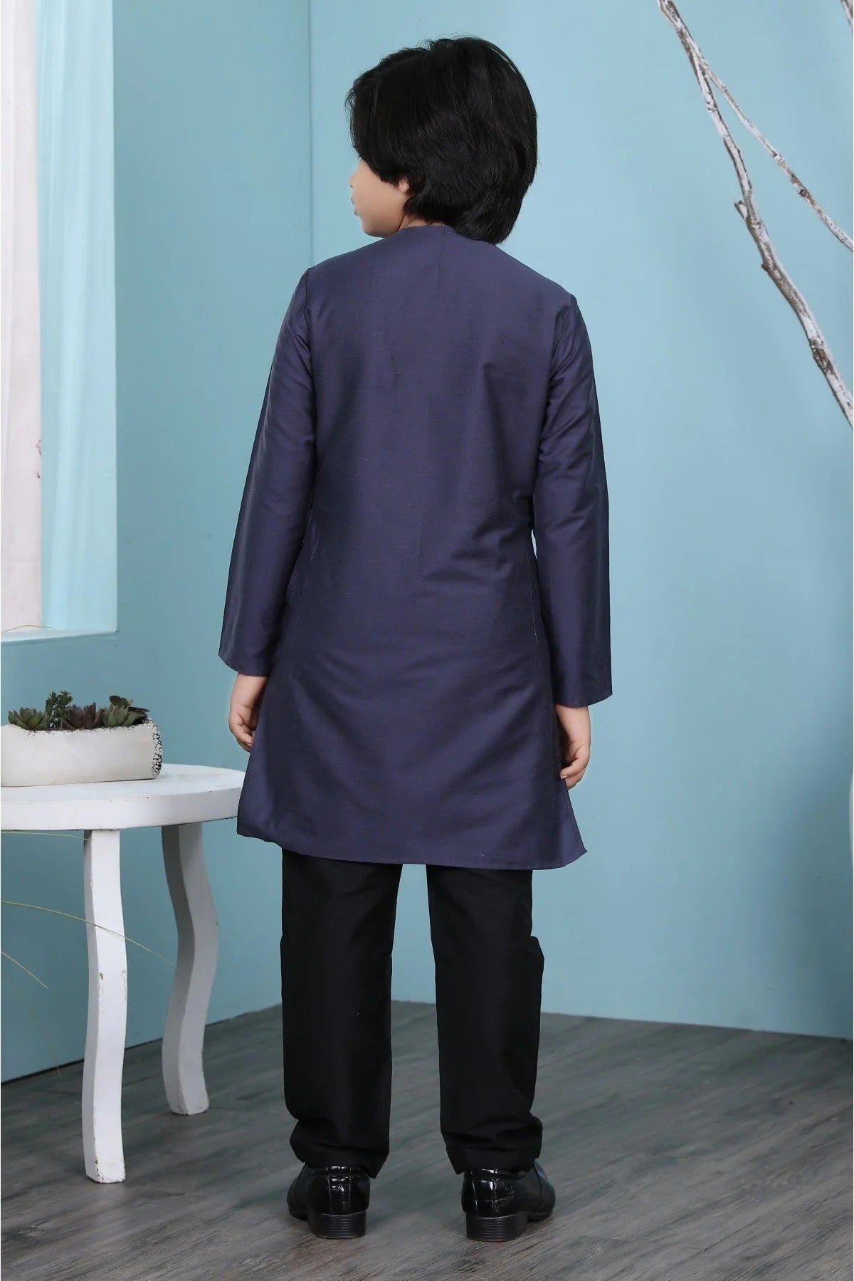 Navy Blue Cotton Silk Kurta Pajama NCBW10710691