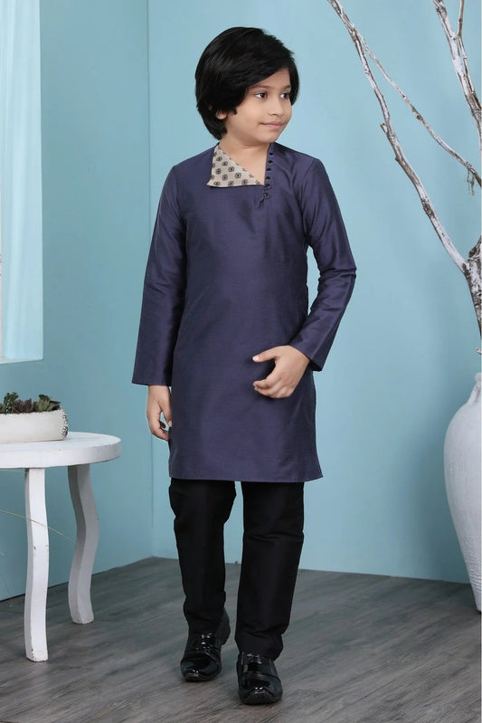 Navy Blue Cotton Silk Kurta Pajama NCBW10710691