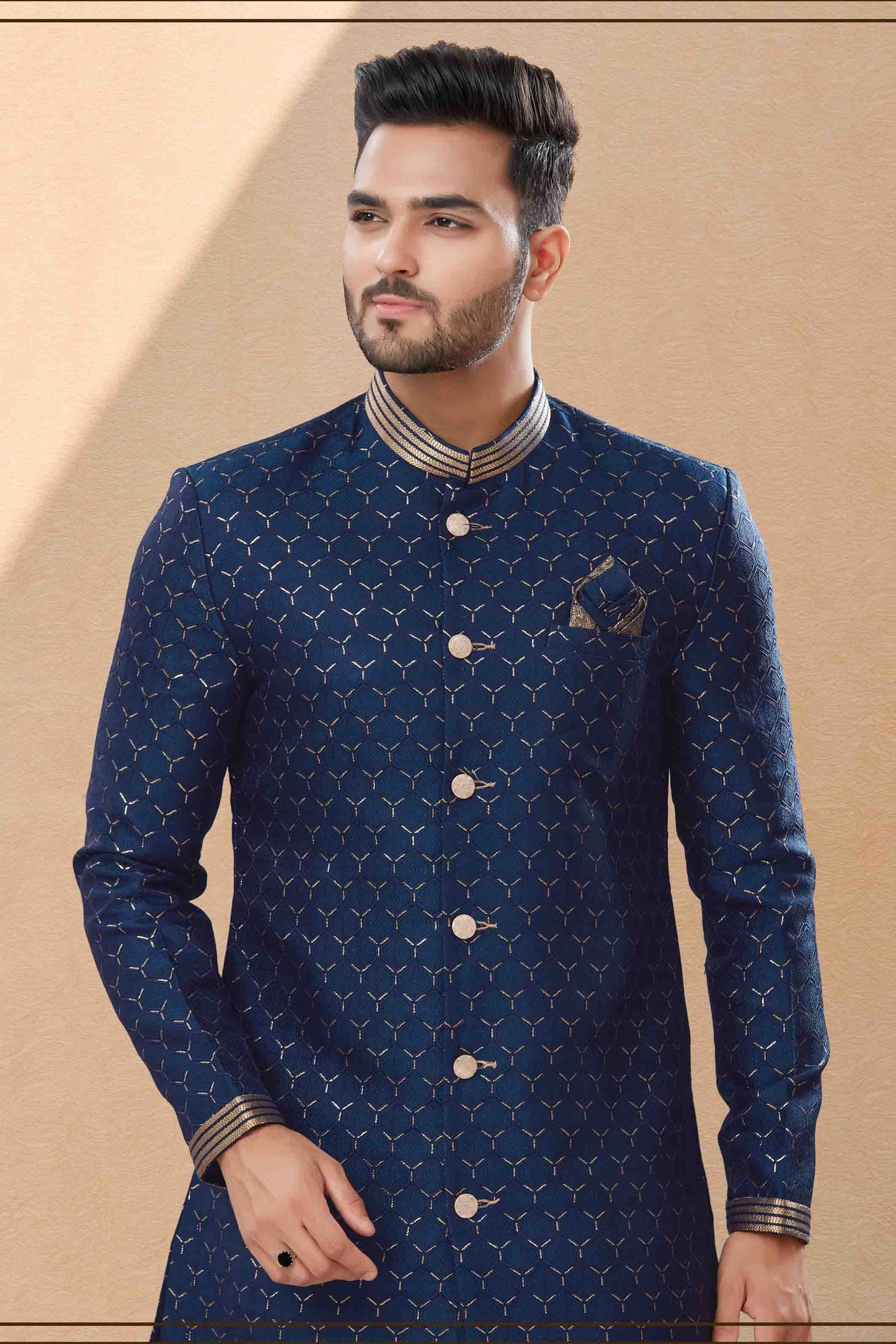 Navy Blue Dhoti SherwaniIn Jacquard  NCSH10410502