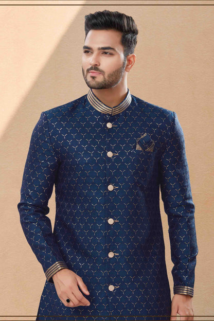Navy Blue Dhoti SherwaniIn Jacquard  NCSH10410502