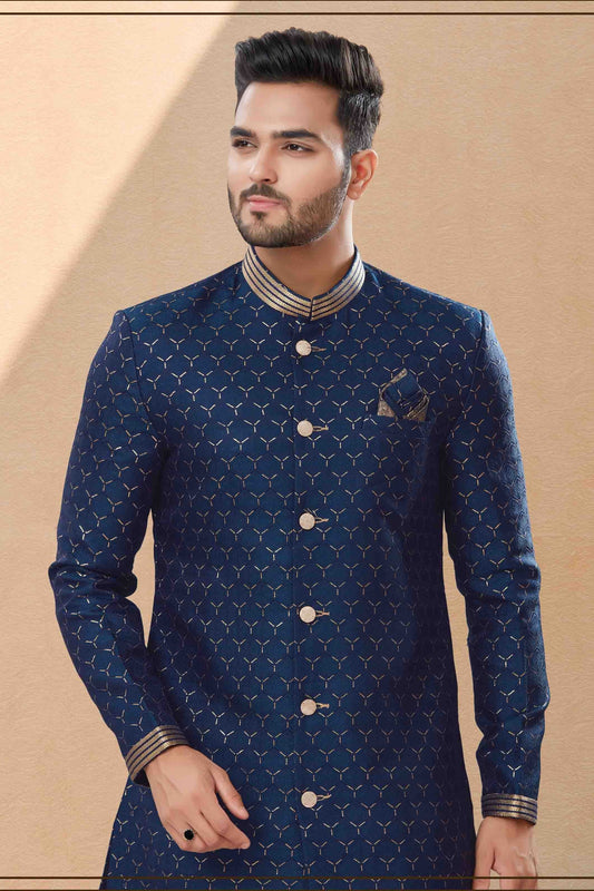 Navy Blue Dhoti SherwaniIn Jacquard  NCSH10410502