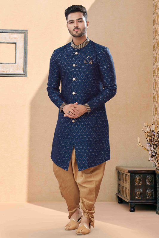 Navy Blue Dhoti SherwaniIn Jacquard NCSH10410502