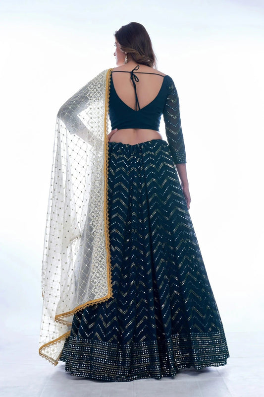 Navy Blue Embroidery Georgette Lehenga Choli NCLD10810294