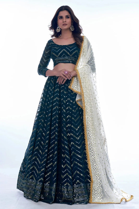 Navy Blue Embroidery Georgette Lehenga Choli NCLD10810294