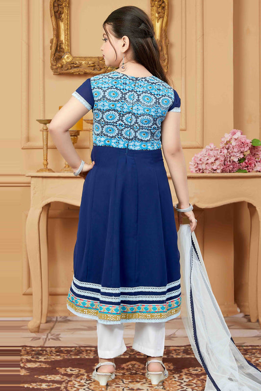 Navy Blue Faux Georgette Pant Style Suit NCGW10710837