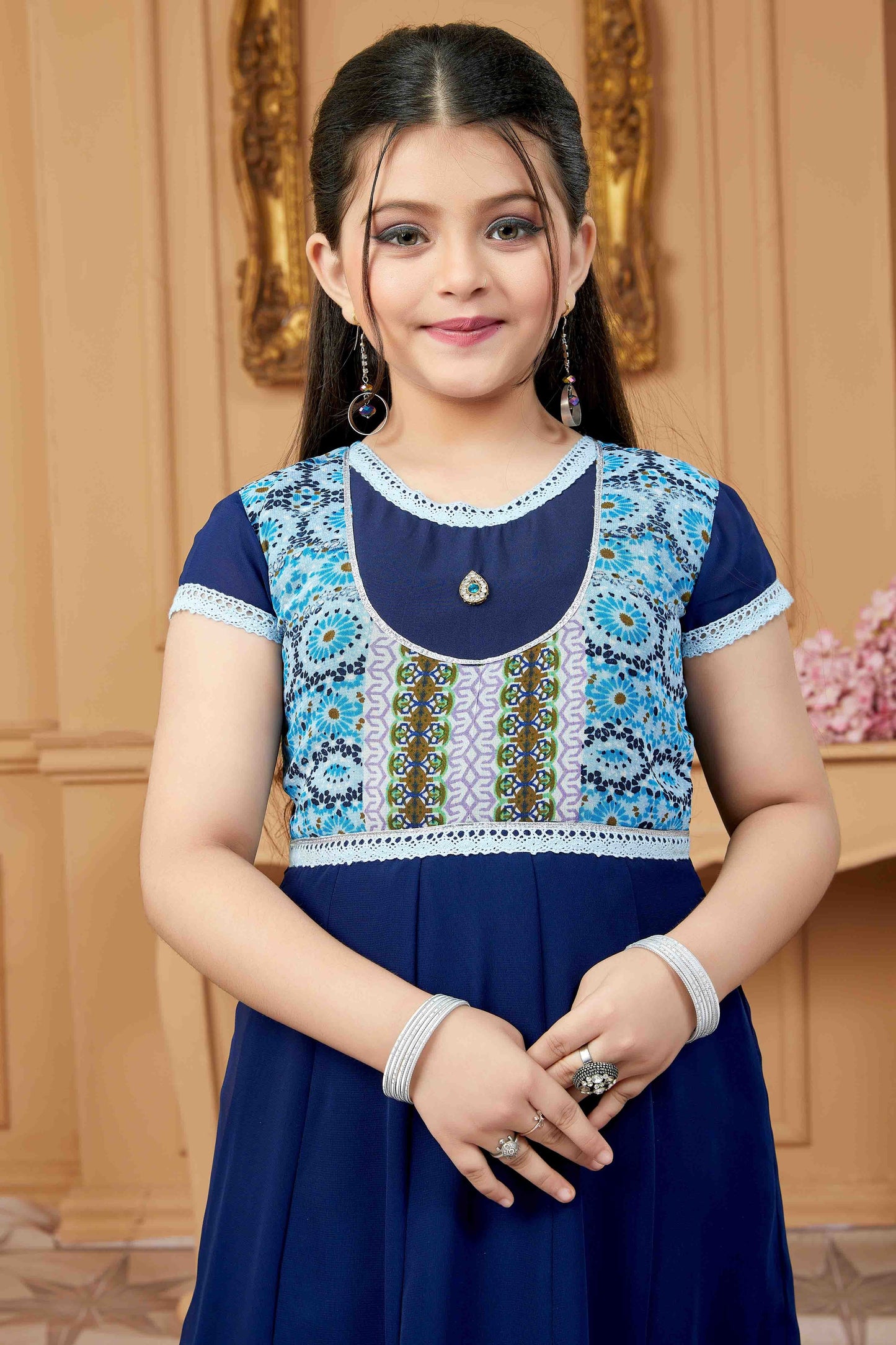 Navy Blue Faux Georgette Pant Style Suit NCGW10710837