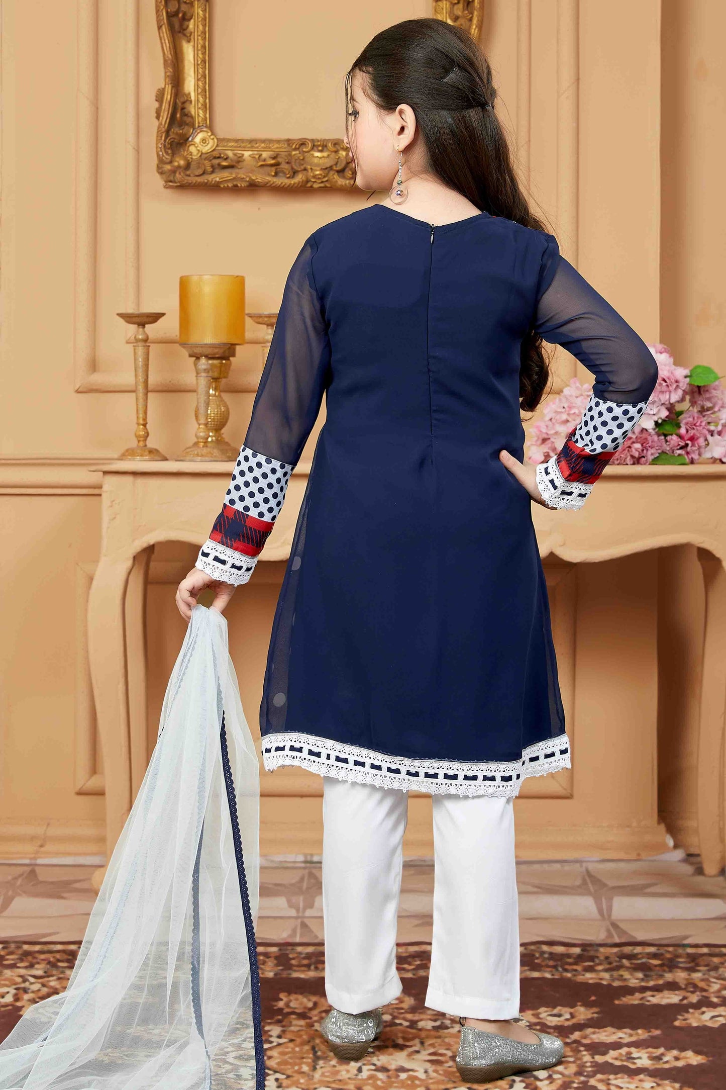Navy Blue Faux Georgette Pant Style Suit NCGW10710840
