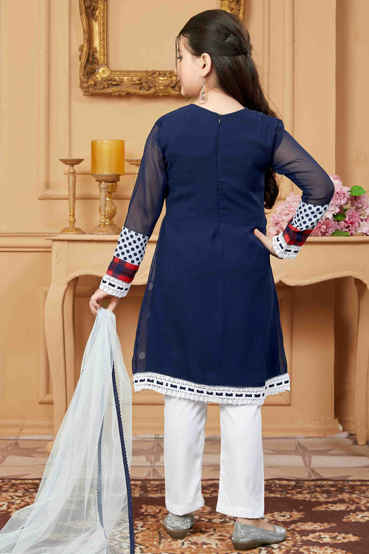 Navy Blue Faux Georgette Pant Style Suit NCGW10710840