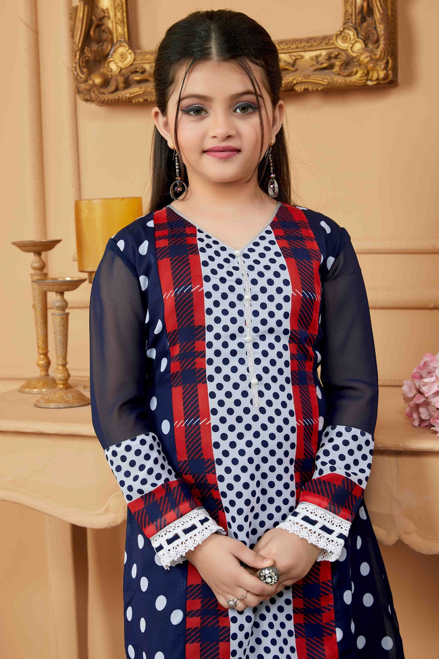 Navy Blue Faux Georgette Pant Style Suit NCGW10710840