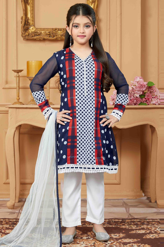Navy Blue Faux Georgette Pant Style Suit NCGW10710840