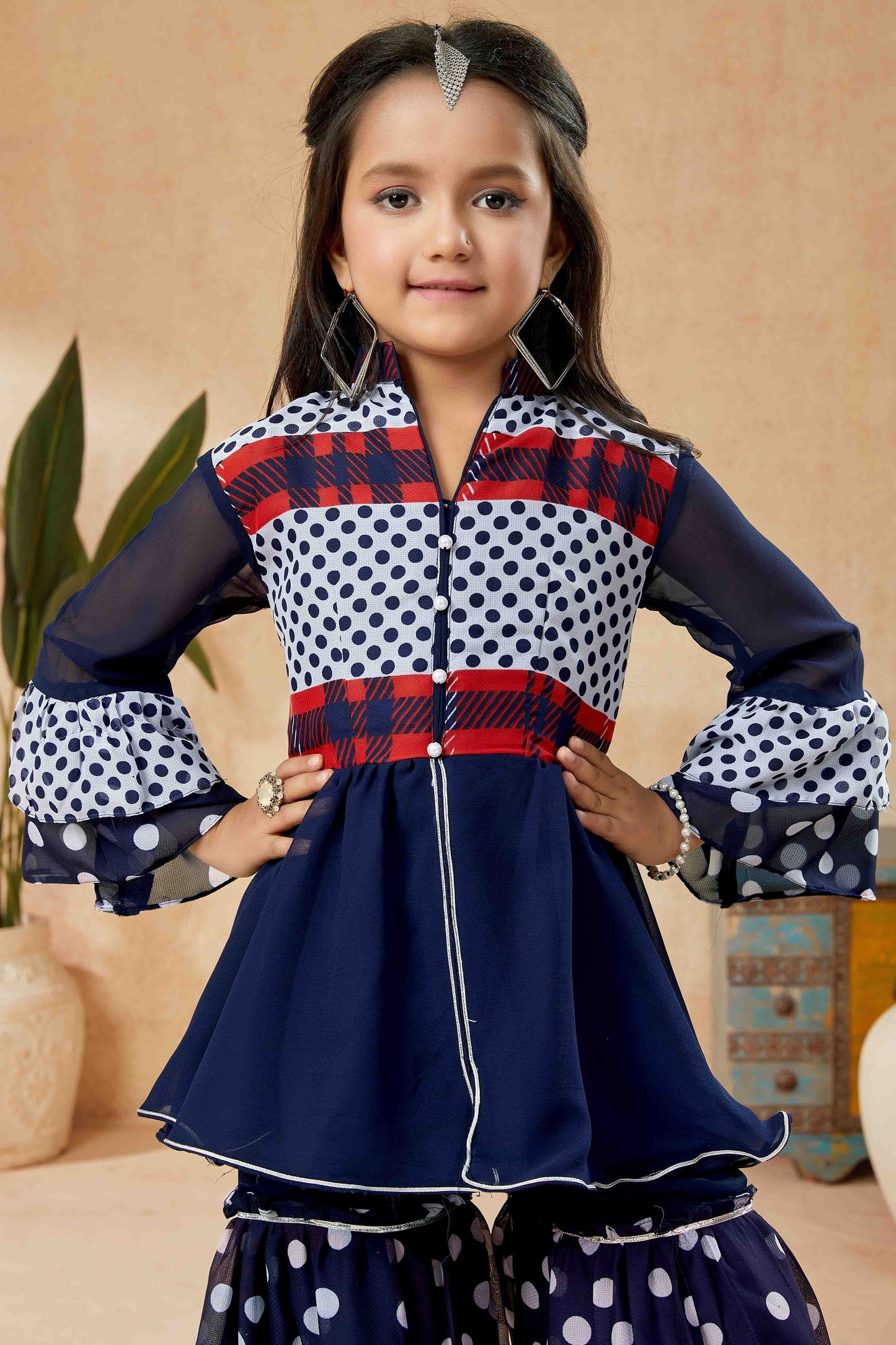 Navy Blue Faux Georgette Sharara Suit NCGW10710842