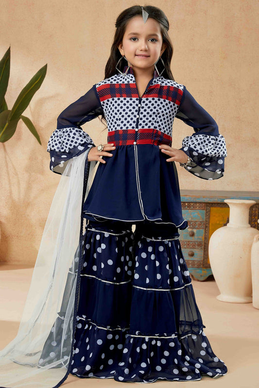 Navy Blue Faux Georgette Sharara Suit NCGW10710842