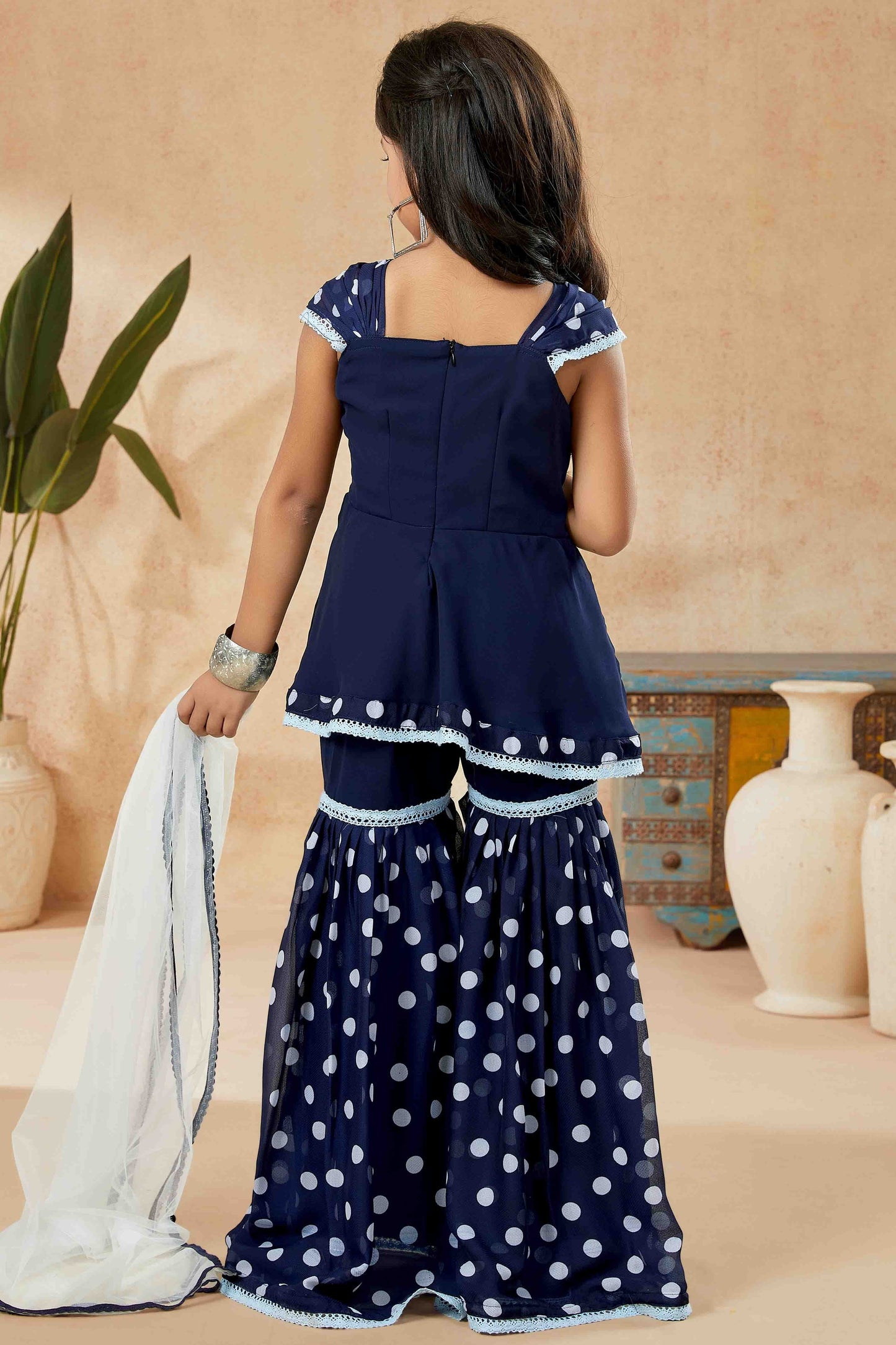 Navy Blue Faux Georgette Sharara Suit NCGW10710843