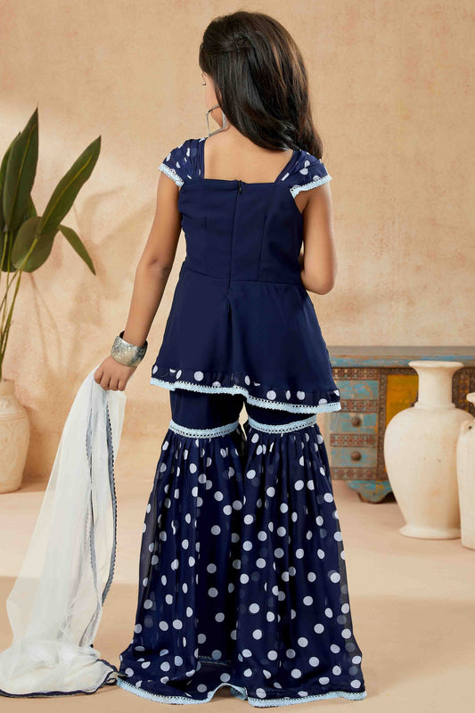 Navy Blue Faux Georgette Sharara Suit NCGW10710843
