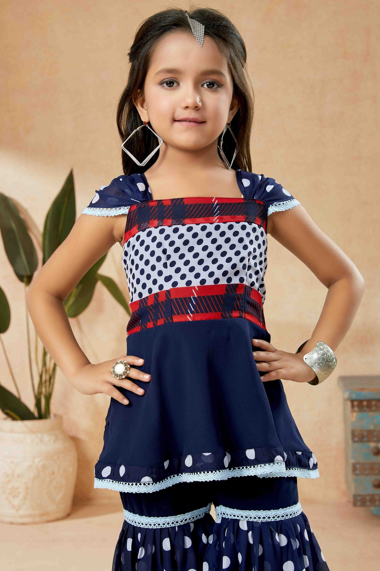 Navy Blue Faux Georgette Sharara Suit NCGW10710843
