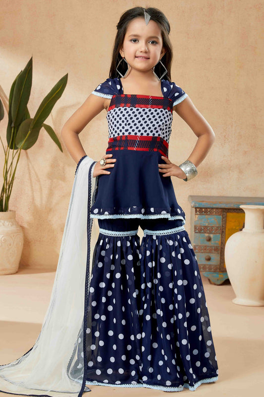 Navy Blue Faux Georgette Sharara Suit NCGW10710843