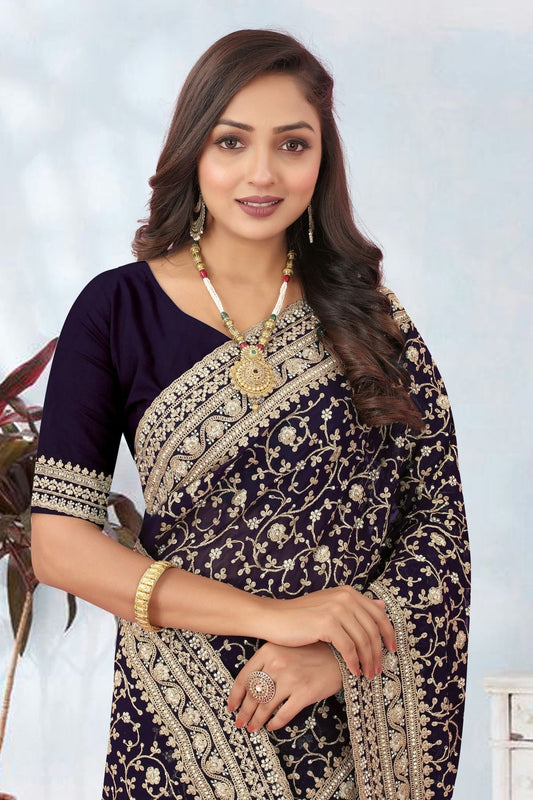 Navy Blue Georgette Designer Saree NCLC11210292