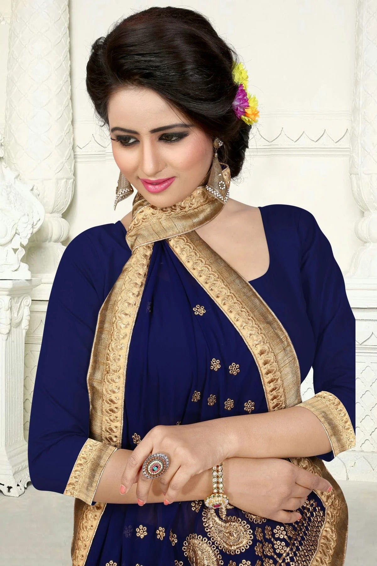 Navy Blue Georgette Designer Saree NCLC11210325