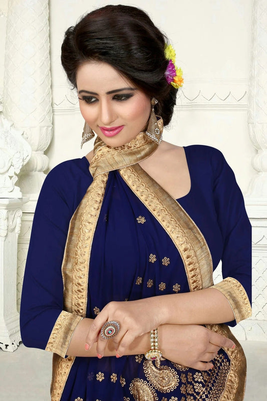 Navy Blue Georgette Designer Saree NCLC11210325