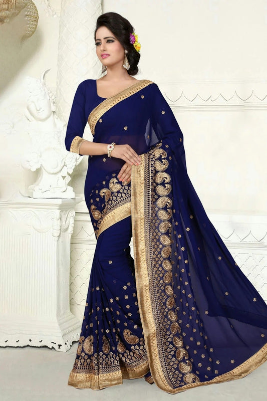Navy Blue Georgette Designer Saree NCLC11210325