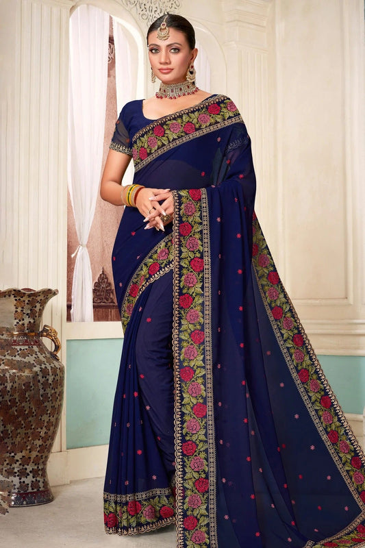 Navy Blue Georgette Designer Saree NCLC11210362