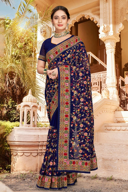 Navy Blue Georgette Designer Saree NCLC11210494