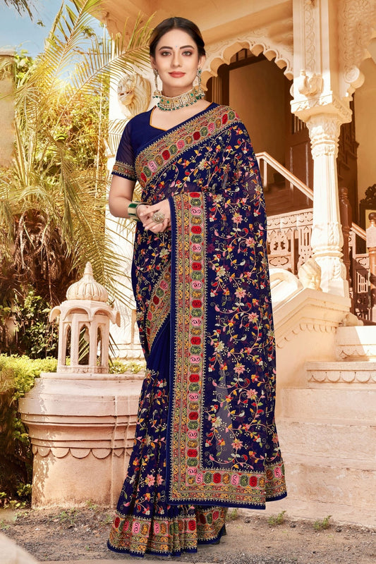 Navy Blue Georgette Designer Saree NCLC11210494