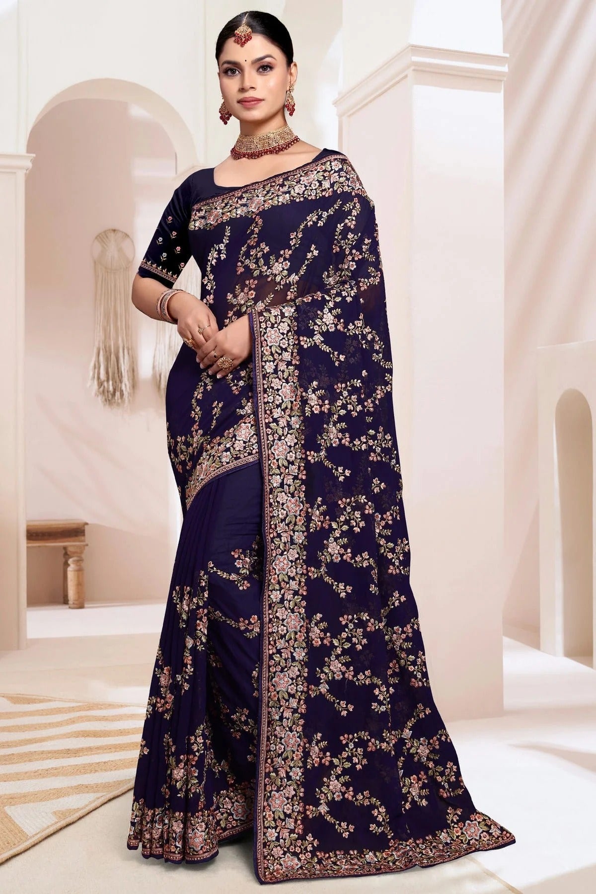 Navy Blue Georgette Designer Saree NCSD10910169