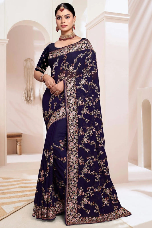 Navy Blue Georgette Designer Saree NCSD10910169
