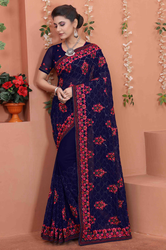 Navy Blue Georgette Designer Saree NCSD10910729