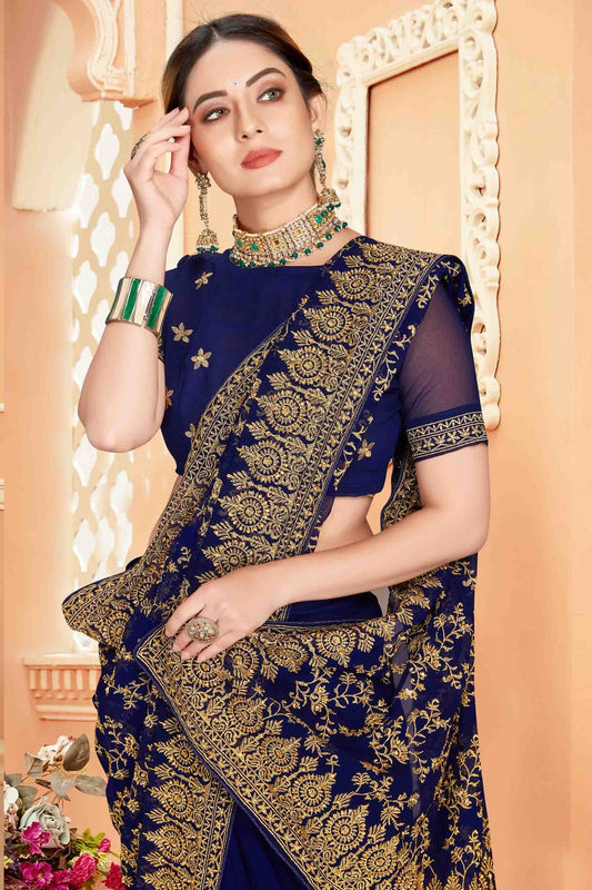Navy Blue Georgette Designer Saree NCSD10910750
