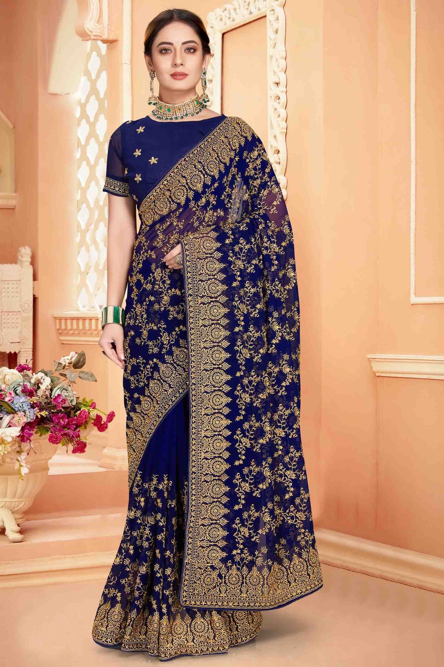 Navy Blue Georgette Designer Saree NCSD10910750