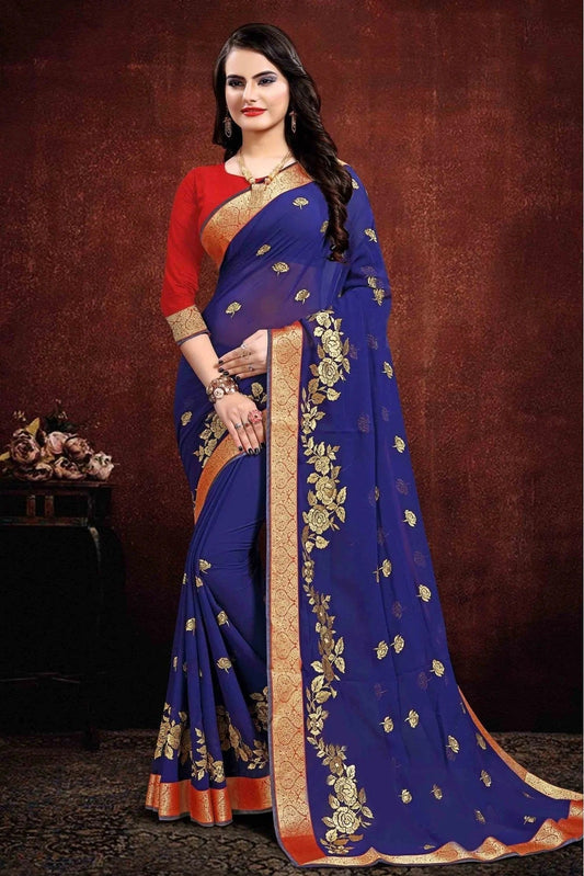 Navy Blue Georgette Designer Saree NCSD11210523
