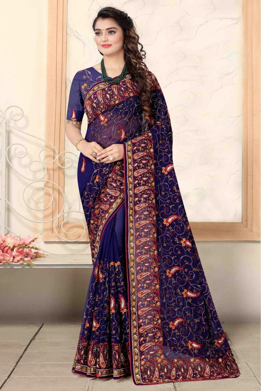 Navy Blue Georgette Designer Saree NCSD11210769