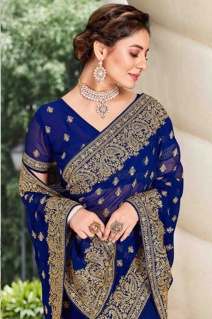 Navy Blue Georgette Designer Saree NCSD11210893
