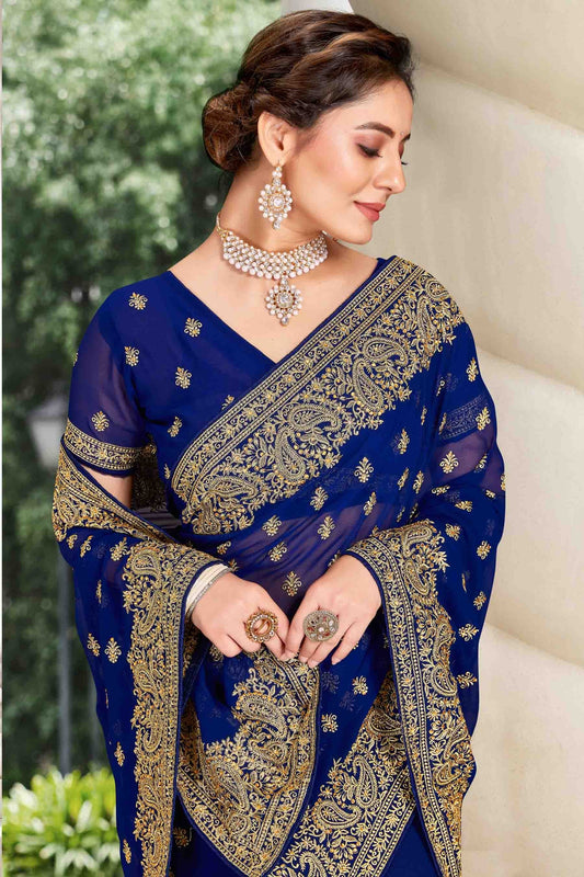 Navy Blue Georgette Designer Saree NCSD11210893