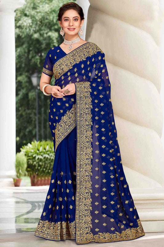 Navy Blue Georgette Designer Saree NCSD11210893