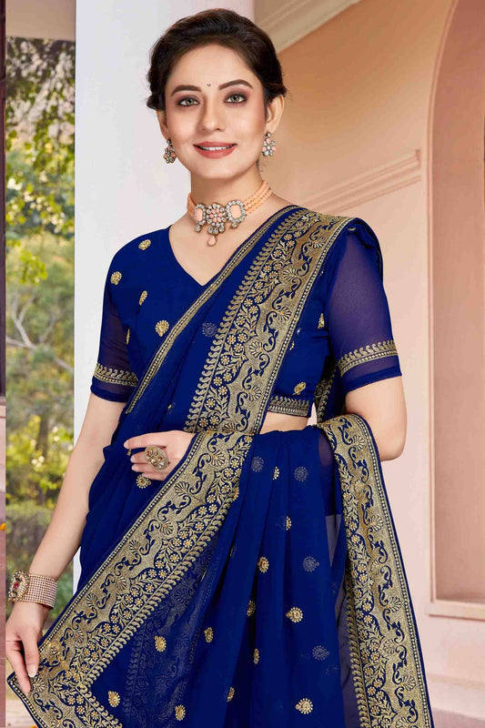 Navy Blue Georgette Designer Saree NCSD11210903