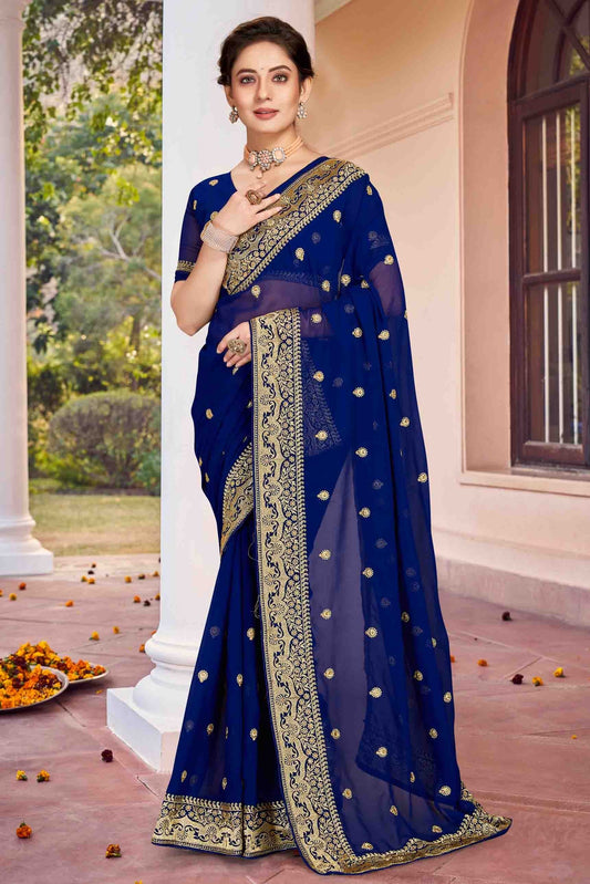Navy Blue Georgette Designer Saree NCSD11210903