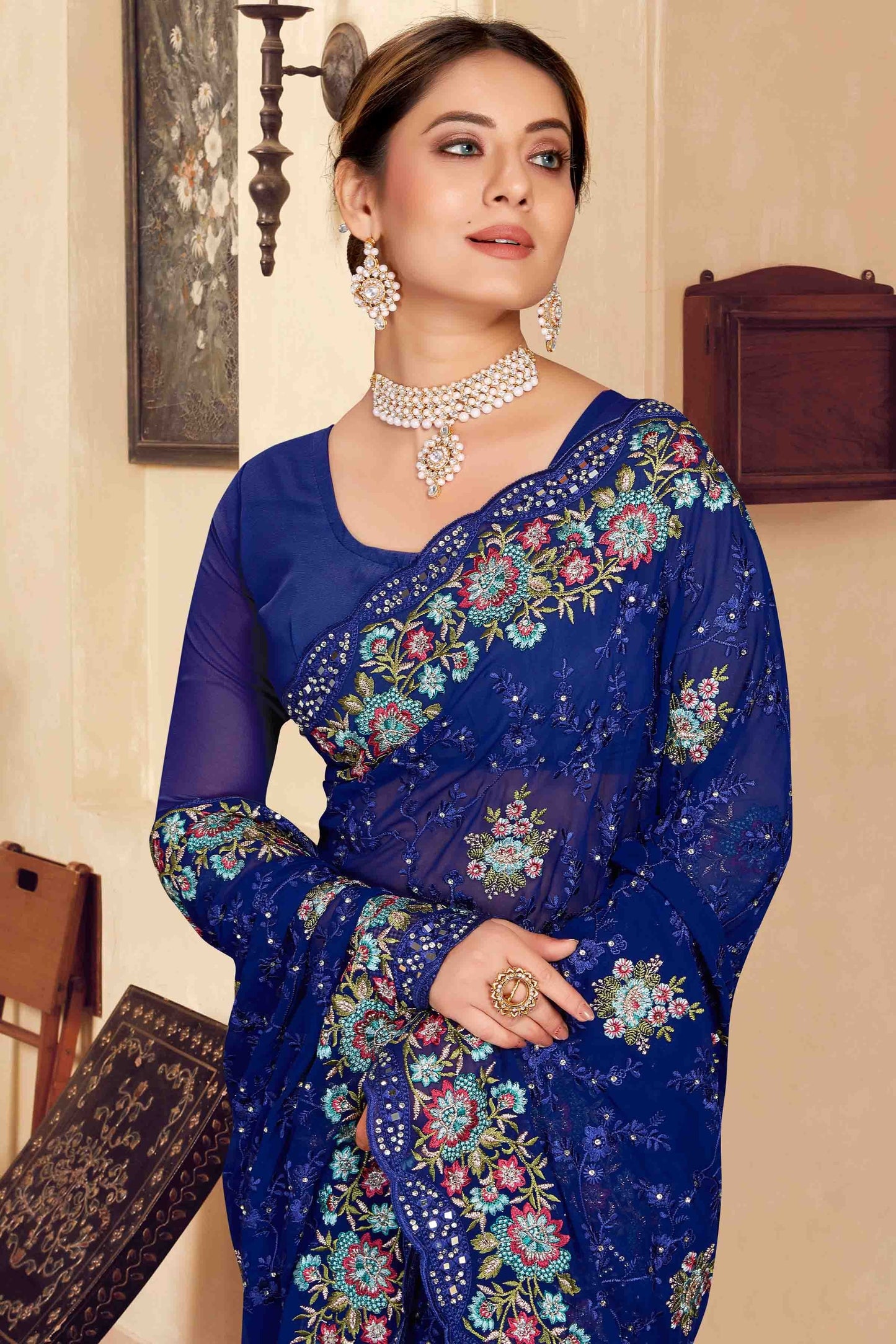 Navy Blue Georgette Designer Saree NCSD11210910