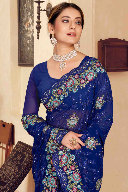Navy Blue Georgette Designer Saree NCSD11210910