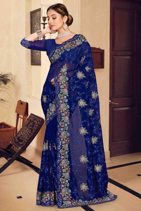 Navy Blue Georgette Designer Saree NCSD11210910